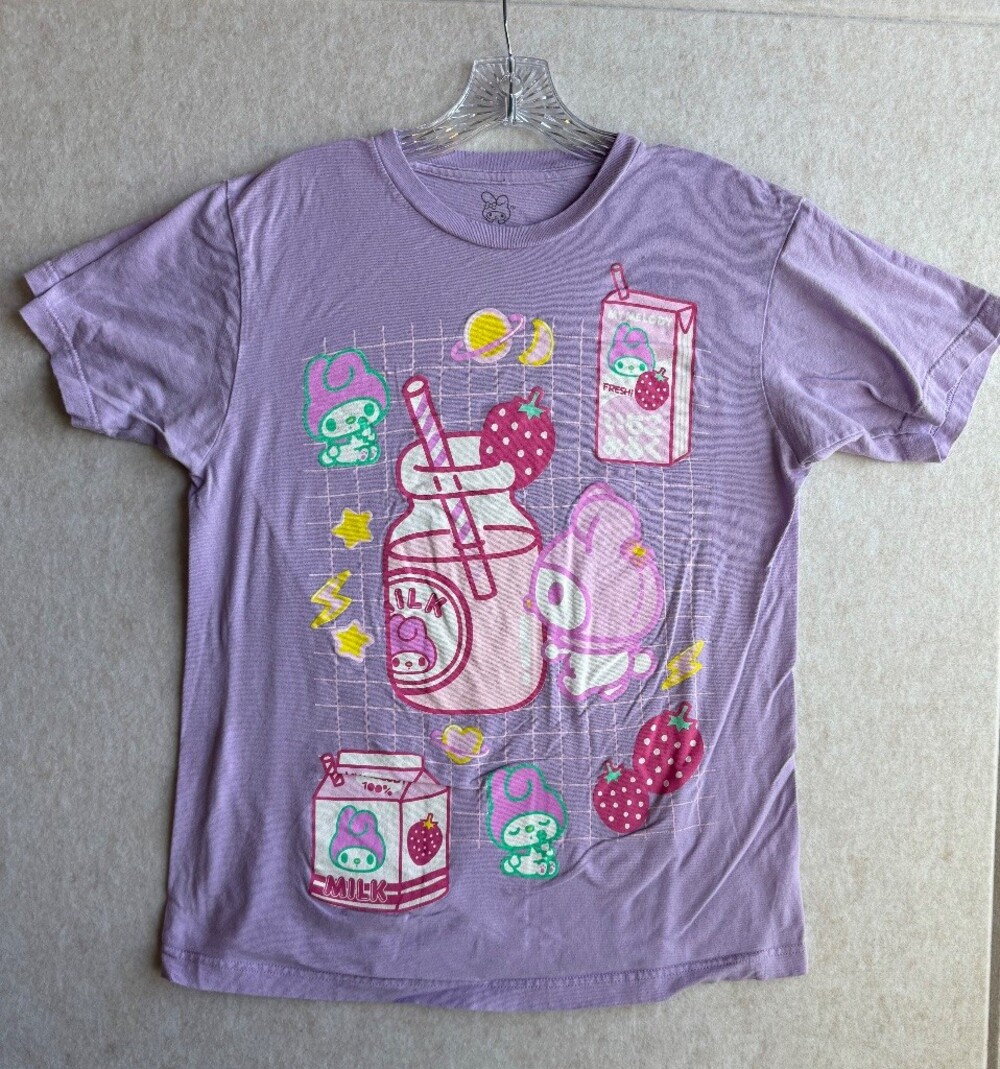 My Melody Sanrio Strawberry Milk T-Shirt Purple Kawaii Bioworld Size L